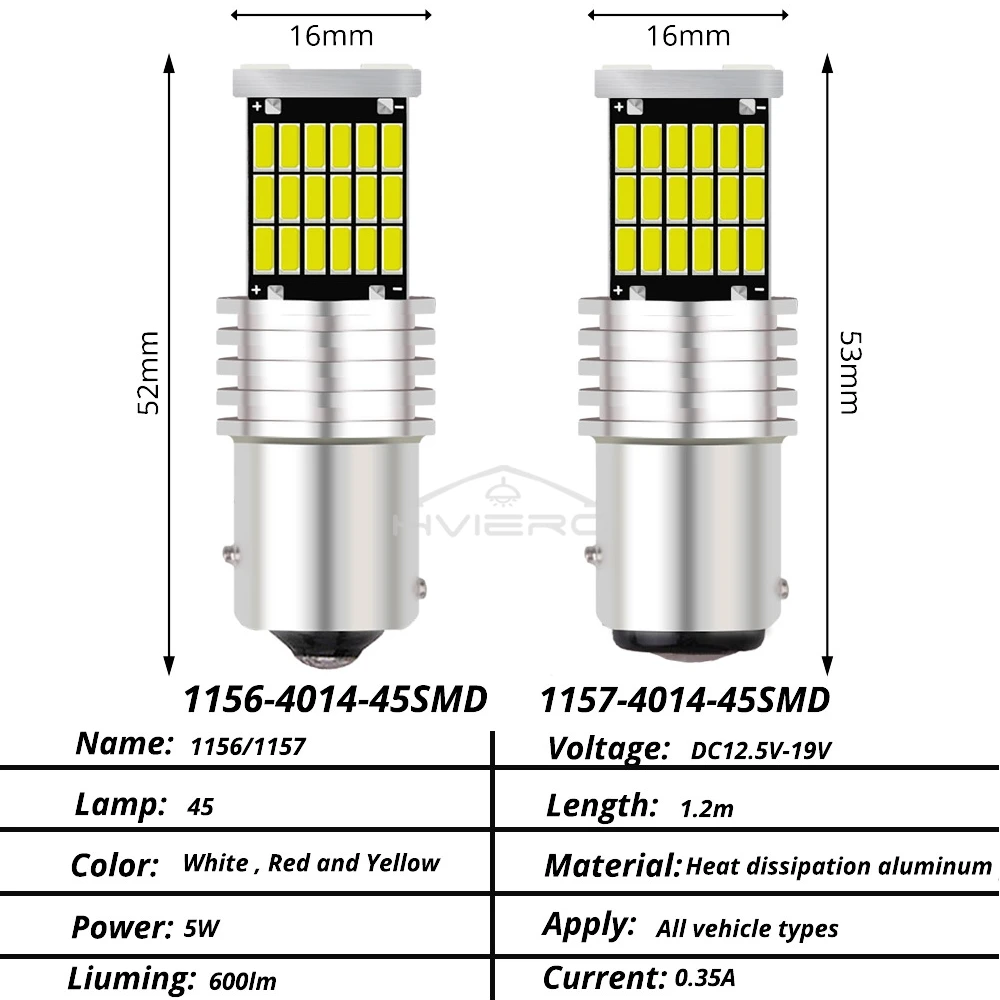 4/10/20pcs Car Brake LED T15 Ba15s 1156 1157 Auto Back Parking Light Turn Signal License Plate W16W 45SMD 4014 Reverse Rear Lamp image 6