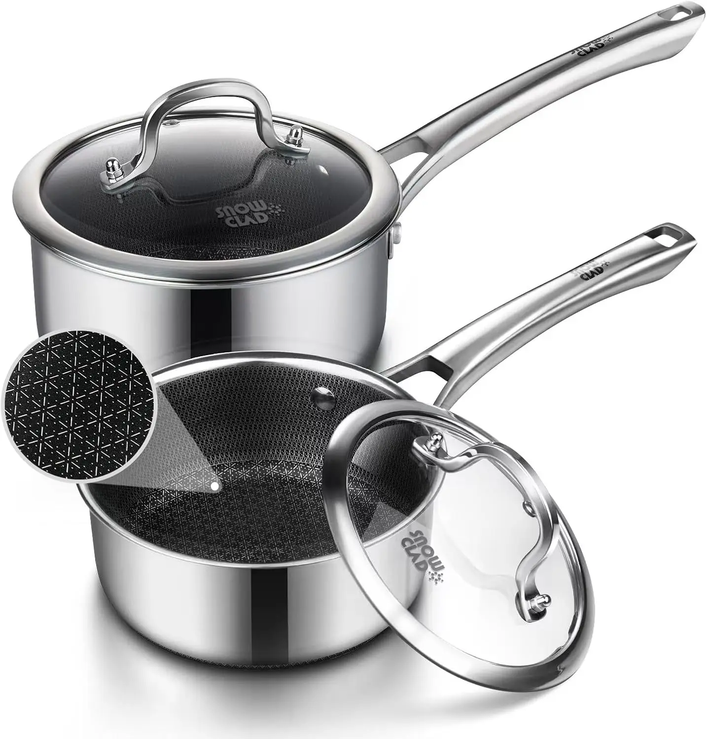 

Набор антипригарных кастрюль 1,5 и 2,5 литра с крышками, посуда из нержавеющей стали без PFOA для индукционных, керамических и газовых плит