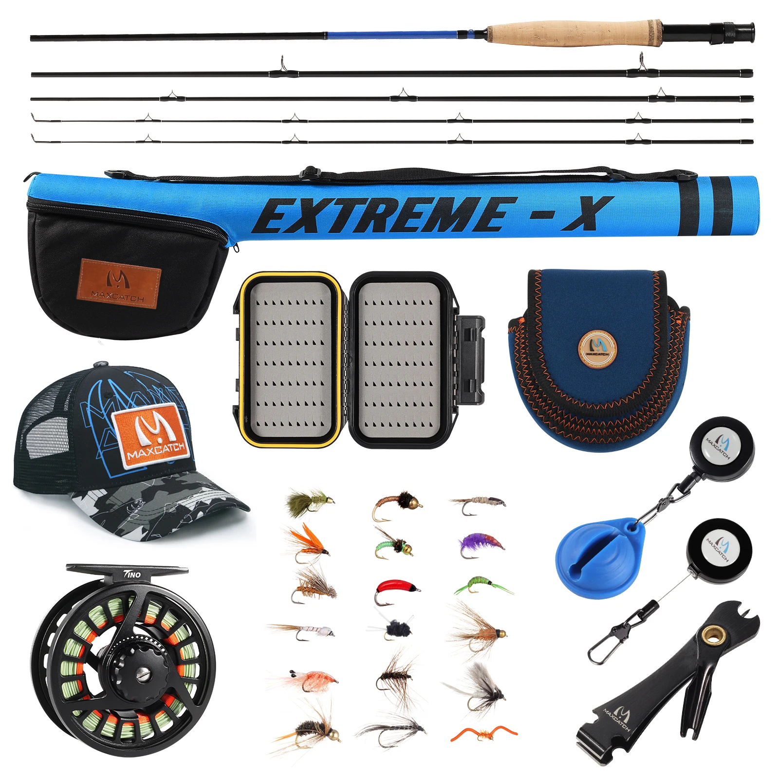 

Maximumcatch Extreme X Fly Fishing Combo Kit 3-8WT Fast Action Rod Reel Line Leader and Accessories Set with Triangle Tube