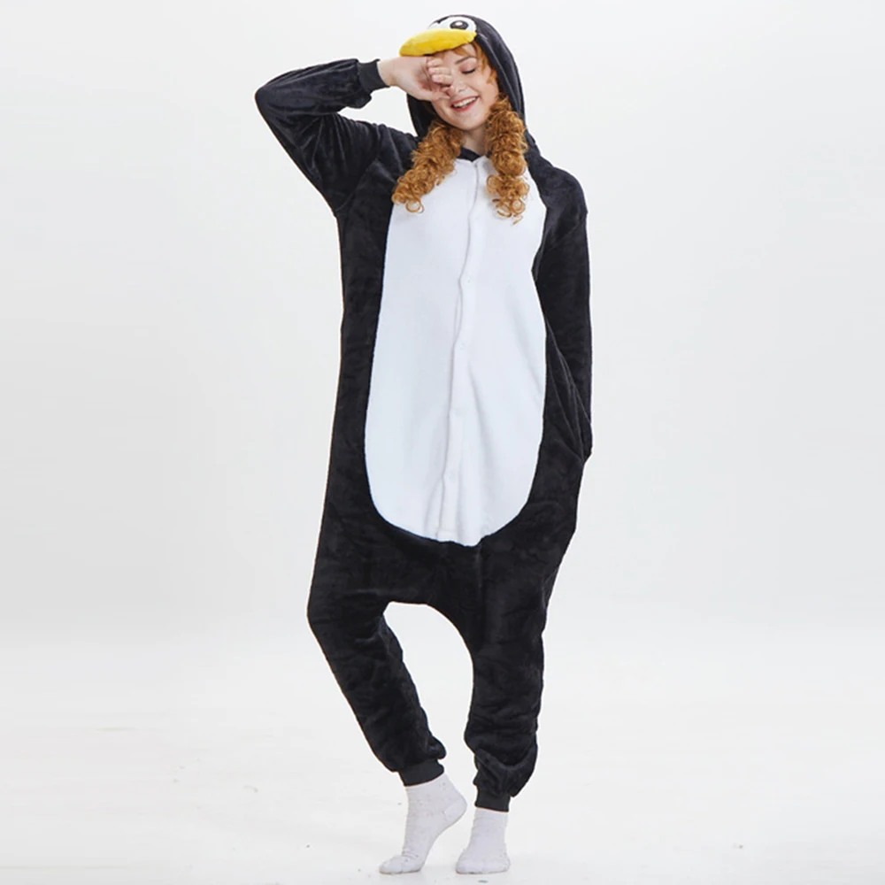 Animal Onesie for Adults Kids Parent-Child Sleepwear Penguin Cosplay Halloween Costume Christmas One Piece Pajamas for Women Men