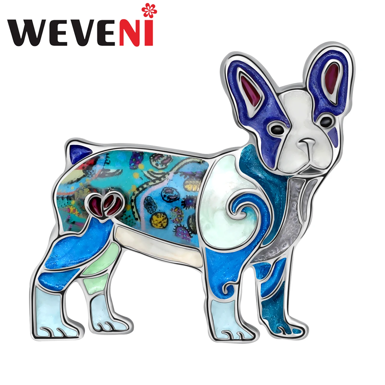 Weveni Enamel Alloy Floral Cute Floral French Bulldog Brooches Dog Pei Animals Clothes Scarf Pin Jewelry For Women Girls Gifts