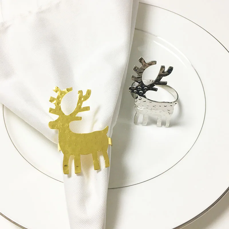 Napkin Rings Holders New Gold Metal Christmas Deer Buckle Novelties Becket For Hotel Wedding Party Event Dining Table Decoration