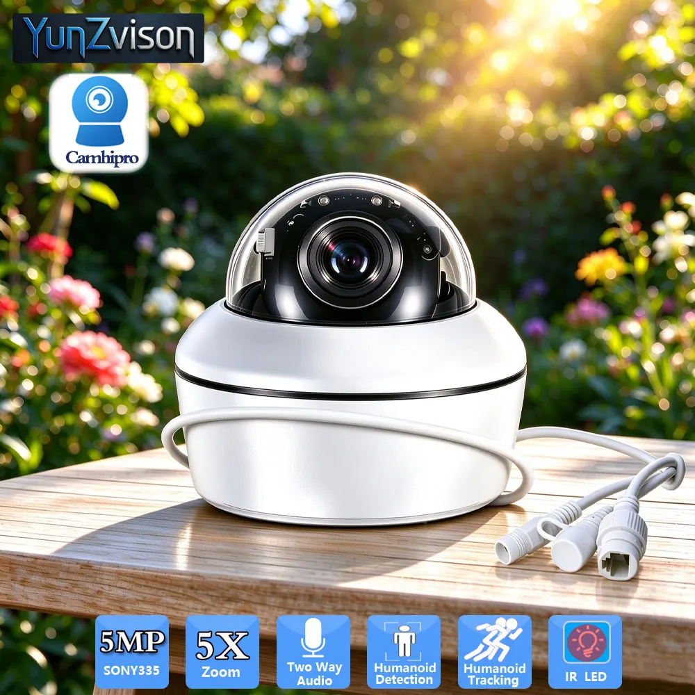 Outdoor 5MP IMX335 Sensor Security IP Camera Metal Surveillance PTZ Dome 5X Optical Zoom Two Way Audio Humanoid Tracking IR 30M