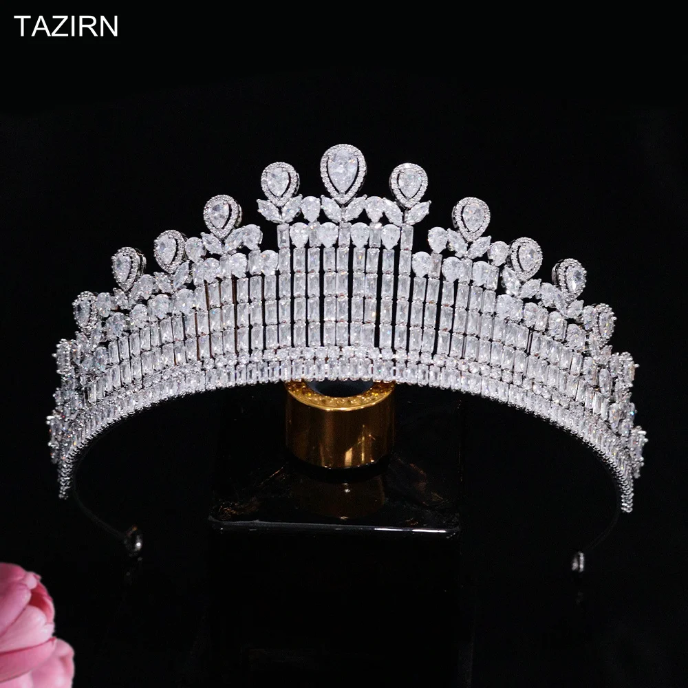 

TAZIRN 5A Cubic Zirconia Bridal Headpieces for Wedding Zircon Princess Bride Tiaras CZ Quinceanera Girls Crowns Gifts for Women