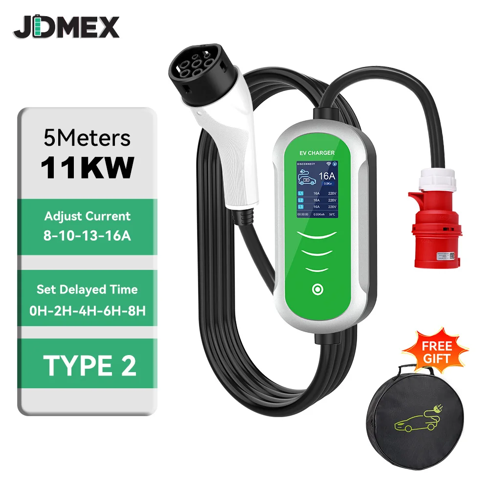 

Портативное зарядное устройство JDMEX 11 кВт для электромобилей, Тип 2, 16А, 3 фазы, быстрая зарядка, EVSE Wallbox, управление через приложение