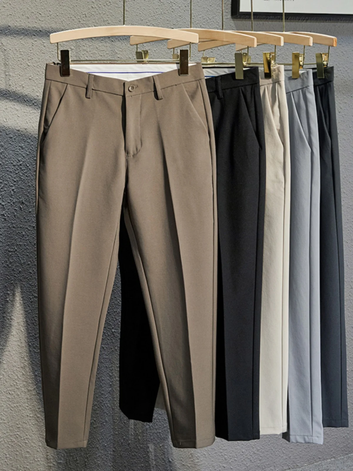Men's Business Casual Slim Fit Straight Leg Thin West Pants Nine Points No Ironing Required Summer Leisure Teenage Fashion