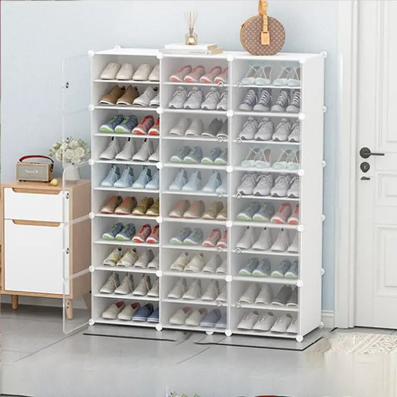 Portable Shoe Storage Plastic Cube Storage Tower Shelves for Storage Shoe Cabinet Shoe Rack (White 3 Column 10 Row)