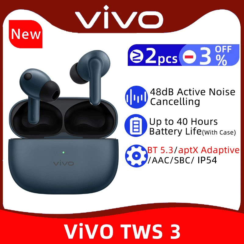 

Vivo TWS 3 TWS Earphone 48dB Active Noise Cancelling Wireless Bluetooth 5.3 Headphone 40 Hours Battery Life For Vivo X90 Pro