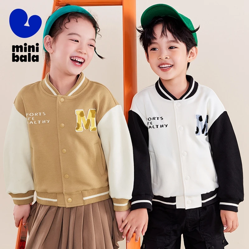 Mini Bala Outerwear Unisex 2024 Spring New Arrival Unisex Baby School-Style Color-Blocking Trendy Baseball Jacket