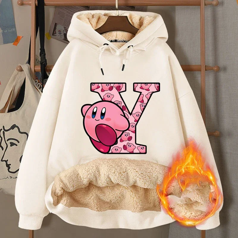 Star Kirby Adult Sweatshirt Boy Girl Cute Cartoon Lamb Velvet Pullover Hoodies Outdoor Warm Thick Top Coat Anime Clothing Gifts