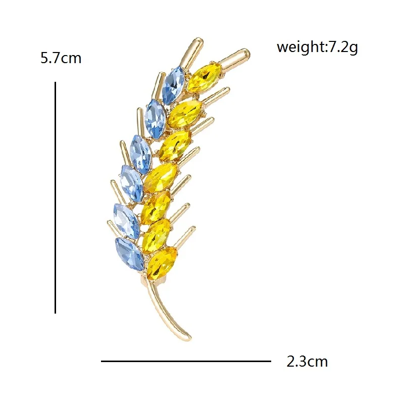 Wuli&baby Beauty Wheat Brooches For Women Unisex Blue And Yellow Rhinestone Grain Plants Flower Party Office Brooch Pins Gifts