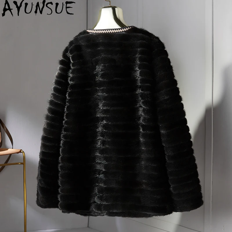 AYUNSUE Cappotto di pelliccia di visone Donna Cappotti corti per donna Inverno Nero Abbigliamento stile di lusso per donna Pelzmantel Damen di alta qualità