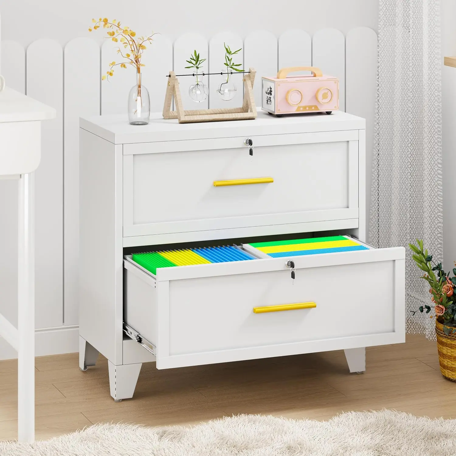 2 Drawer Metal File Cabinet with Lock & Adjustable Legs, Letter Size Hanging Folder Storage for Home Office, Customized