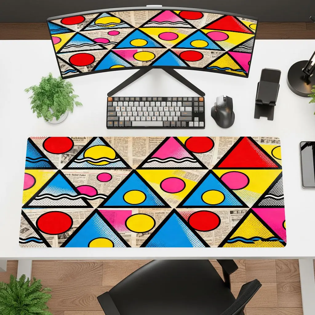 Iron Art Triangle Circle Print Mouse Pad Multi Size Non Slip Rubber Washable HD Print Desk Mat For Gaming Laptop Office Decor