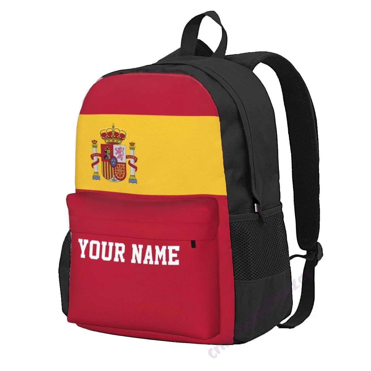 Custom Name Spain Flag Polyester Backpack For Men Women Travel Bag Casual Students Hiking Travel Camping