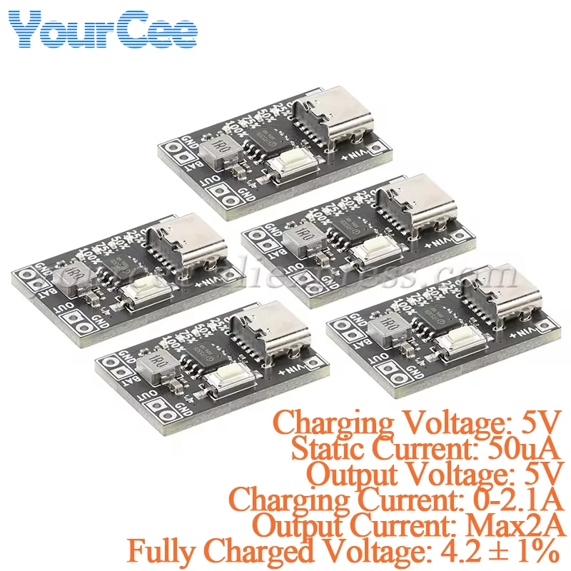 5pcs/1pc 5V 2A Step Up Charge-discharge Integrated Power Module Type-C USB Boost Charge Discharging Compat 4.2V Lithium Battery