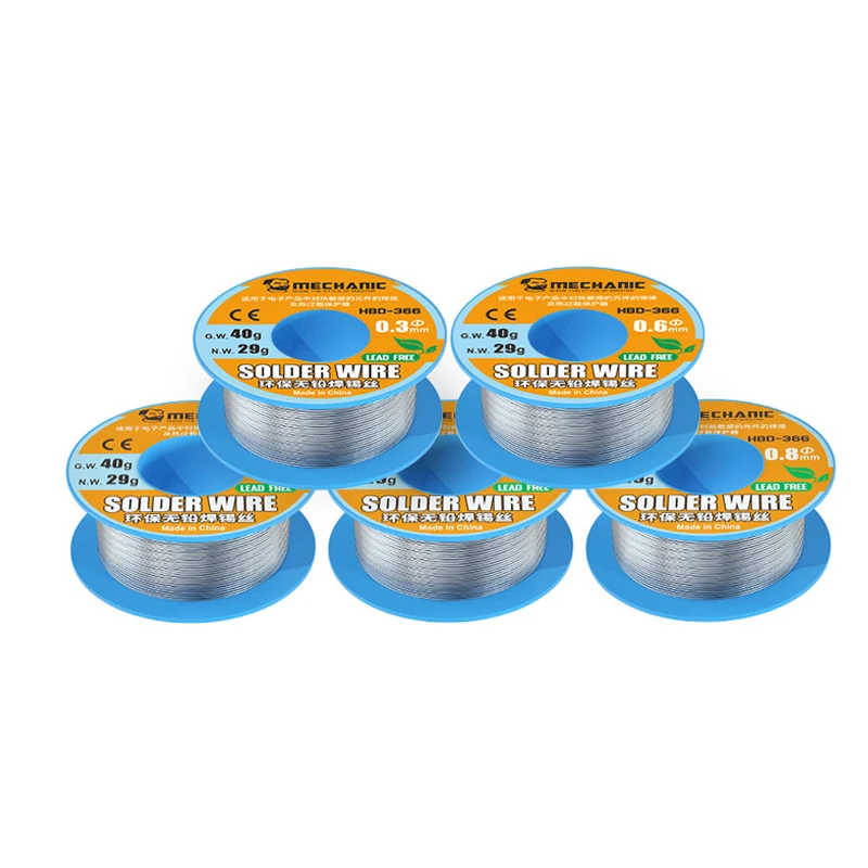 Fio de Solda Sem Chumbo MECHANIC HBD-366 40g 0.3/0.4/0.5/0.6/0.8mm Fio de Estanho para Soldagem Ferramentas de Soldagem BGA