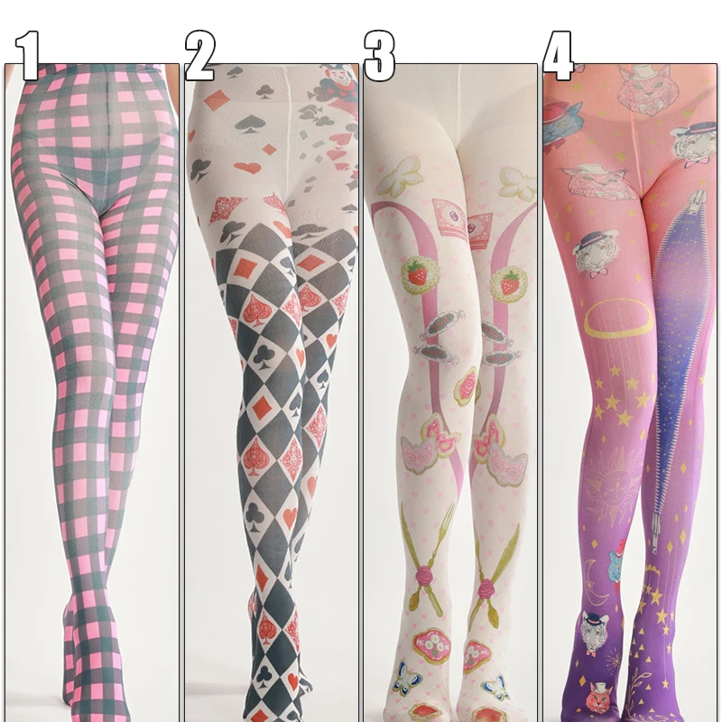 Women's Sexy Tights Stylish Y2k Japanese Harajuku Abstract Print Pantyhose Nightclub Party Stockings Lolita Tattoo Pantyhose