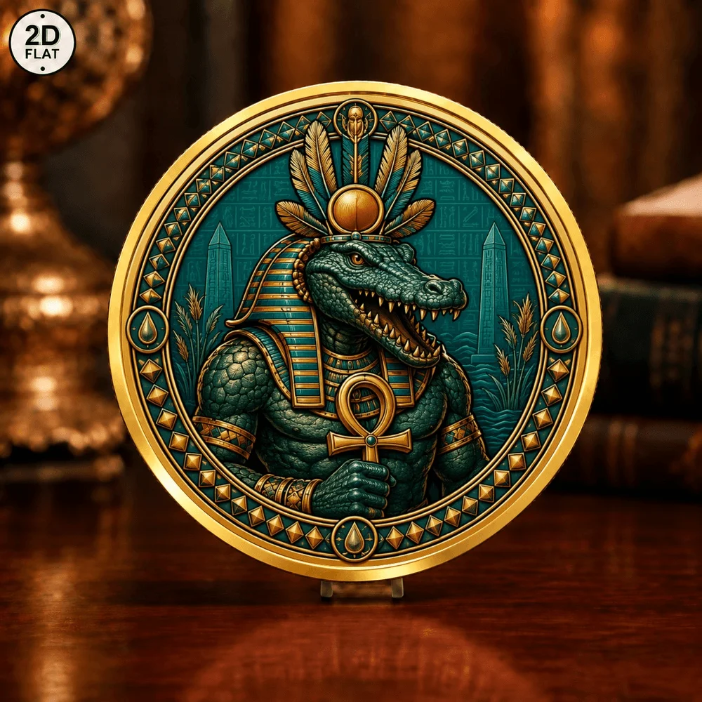 1pc Egyptian Bastet Cat & Sobek Crocodile Challenge Coin 2D Print Ancient Egypt Myth Collectible Medal Mythology Keepsake Gifts