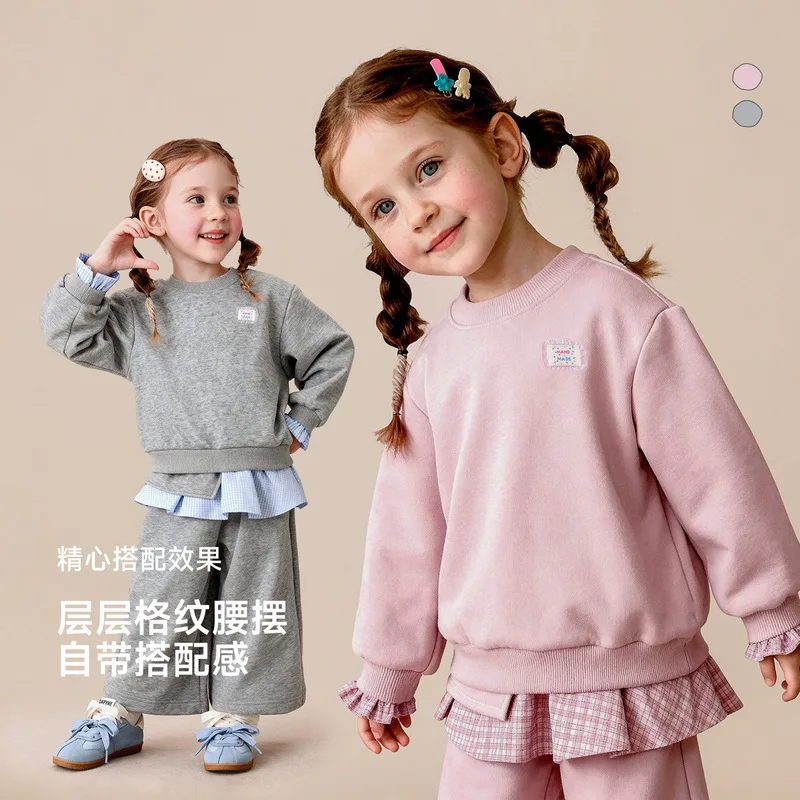 Amira Children's Clothing2026New autumn girls' sweatshirt and skirt set, children's casual loose two-piece outfit