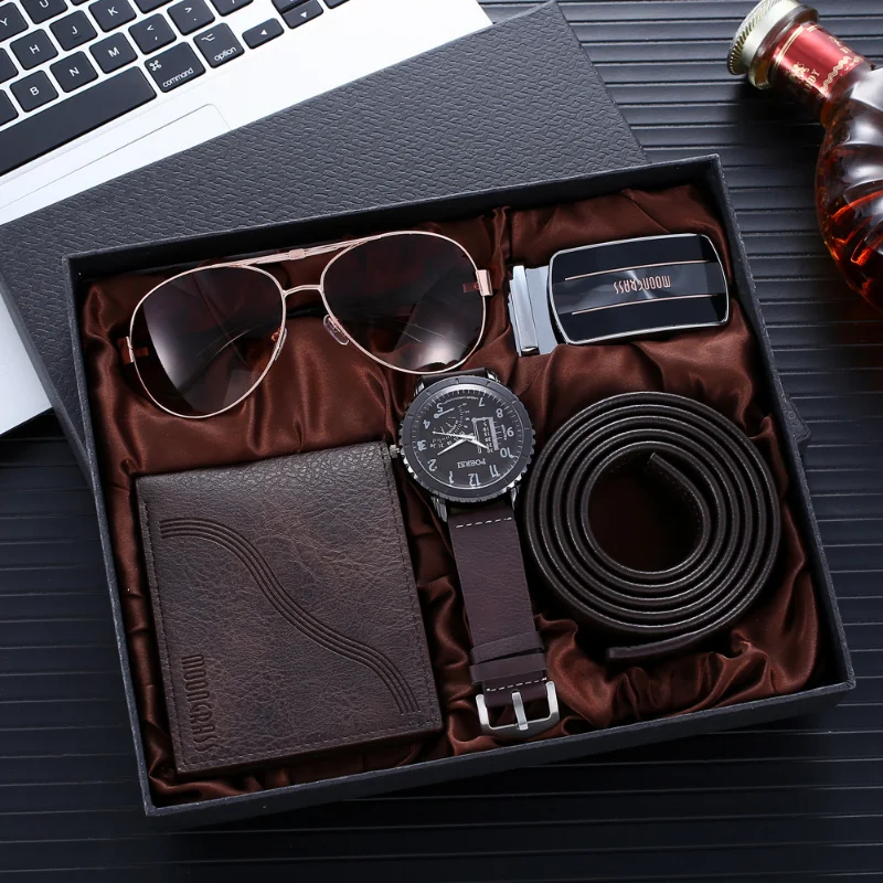 

Luxury Men's Watches Set - Fashion & Casual Quartz Wristwatches with Belt Sunglasses Wallet Reloj De Hombre