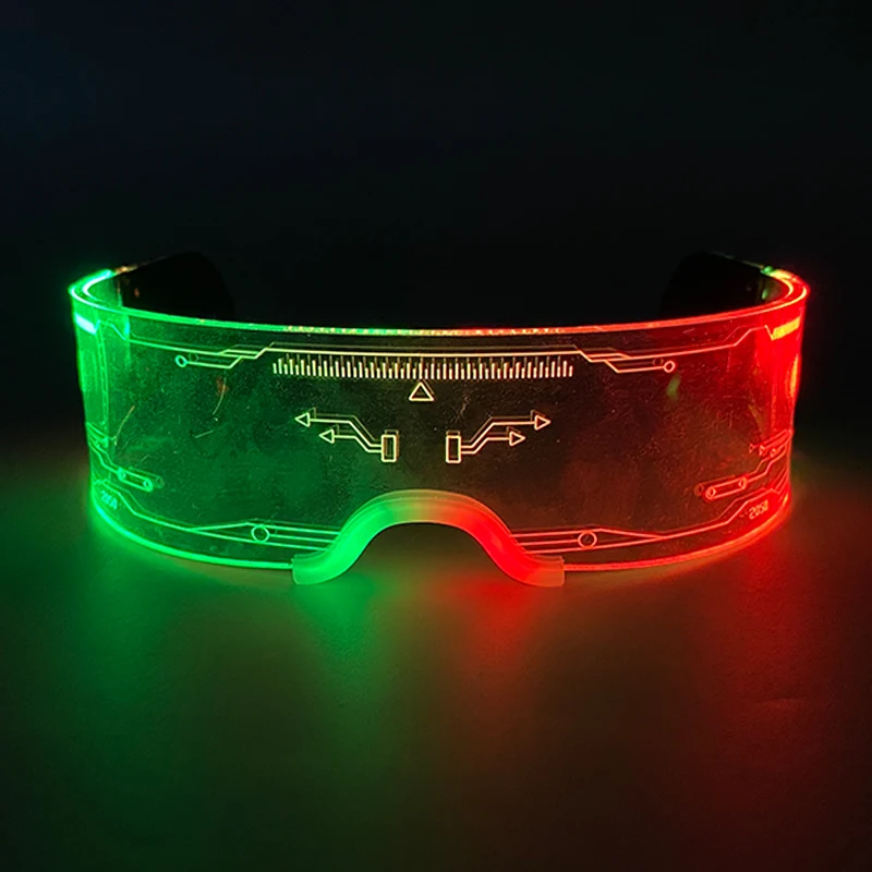 New Acrylic Luminous Glowing Cyberpunk Glasses LED Light Up Halloween Party Skull Glasses Bar Club Props Neon Glasses Supplies