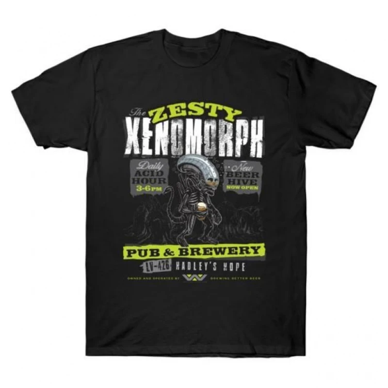

The Zesty Xenomorph Pub & Brewery Weyland Sci-Fic Alien Gift T-Shirt 100% cotton Short Sleeve Graphic clothes All size tops