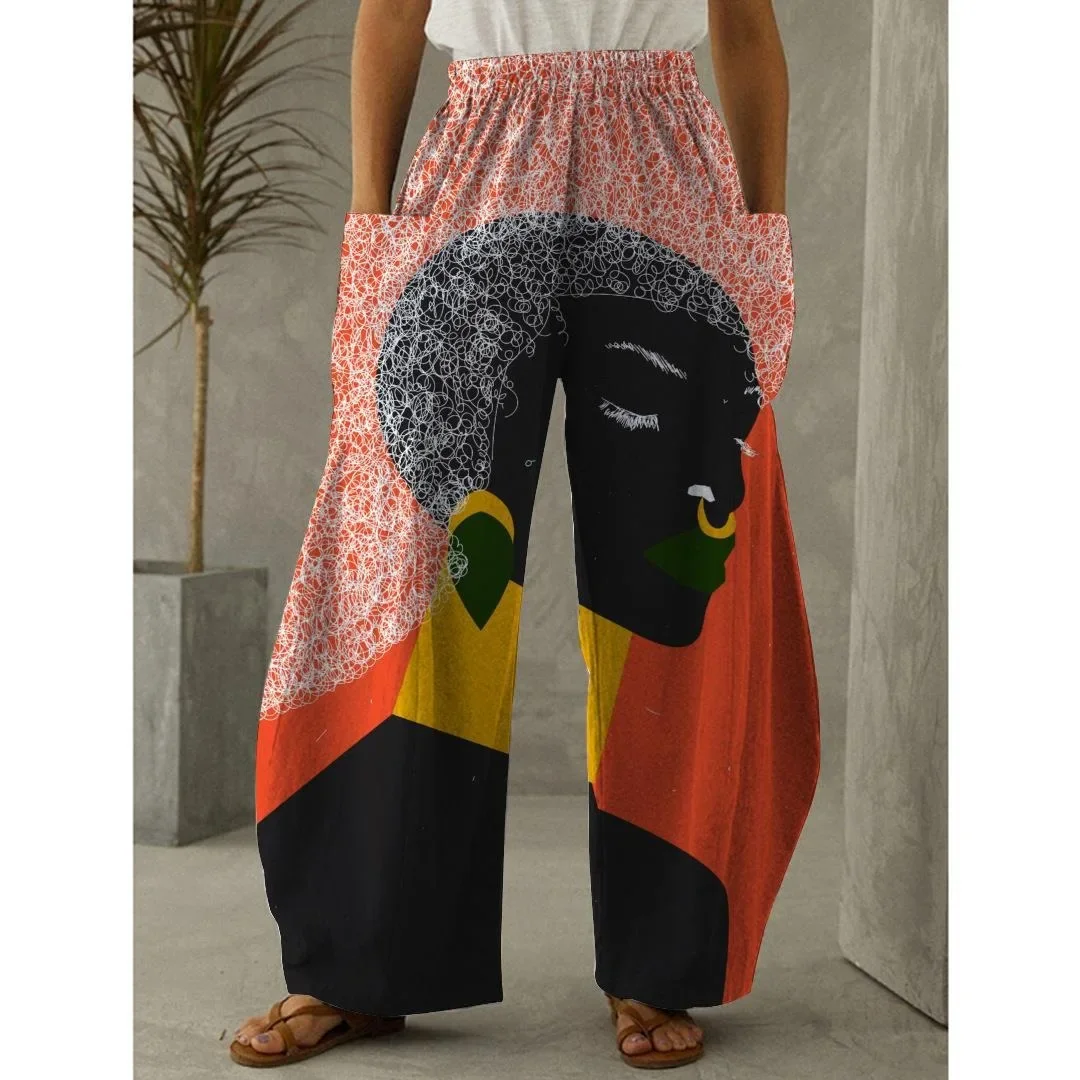 Summer Retro African Face Print Pants Streetwear Women Oversize Trousers Y2k Clothes Pants Female Clothing Personality Overall