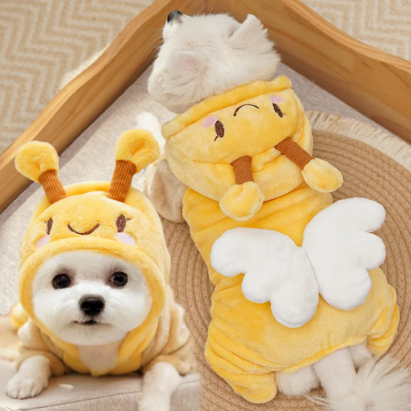 

Pet Bee Cosplay Costume Yellow Hooded Jumpsuit Dog Cat Clothes Animals Bodysuit Cute Winter Warm Cartoon Outfits