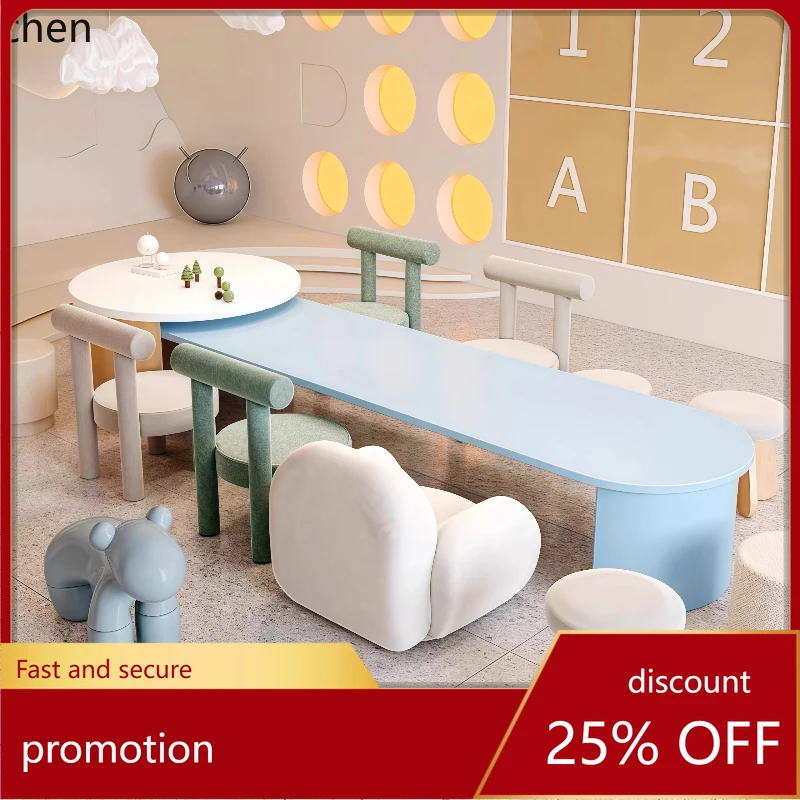 

HT Solid Wood Table and Chair Set for Amusement Park Reading Area, Early Education Center, and Sales Office