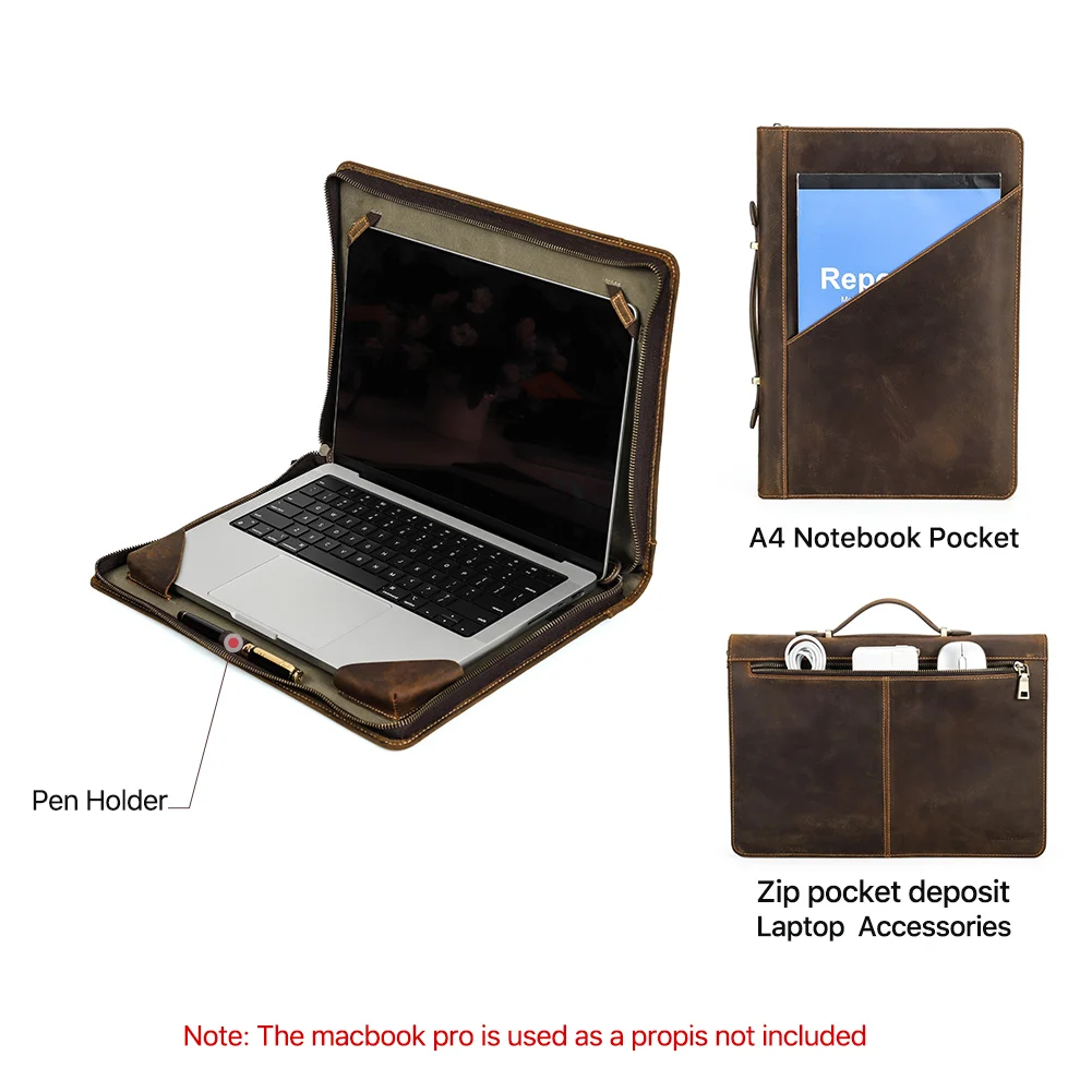 Retro Crazy Horse Leather Laptop Sleeve Bag Men For Macbook Pro Air 13 Macbook Pro 14 Pro 16 inch Case Handbags Briefcase