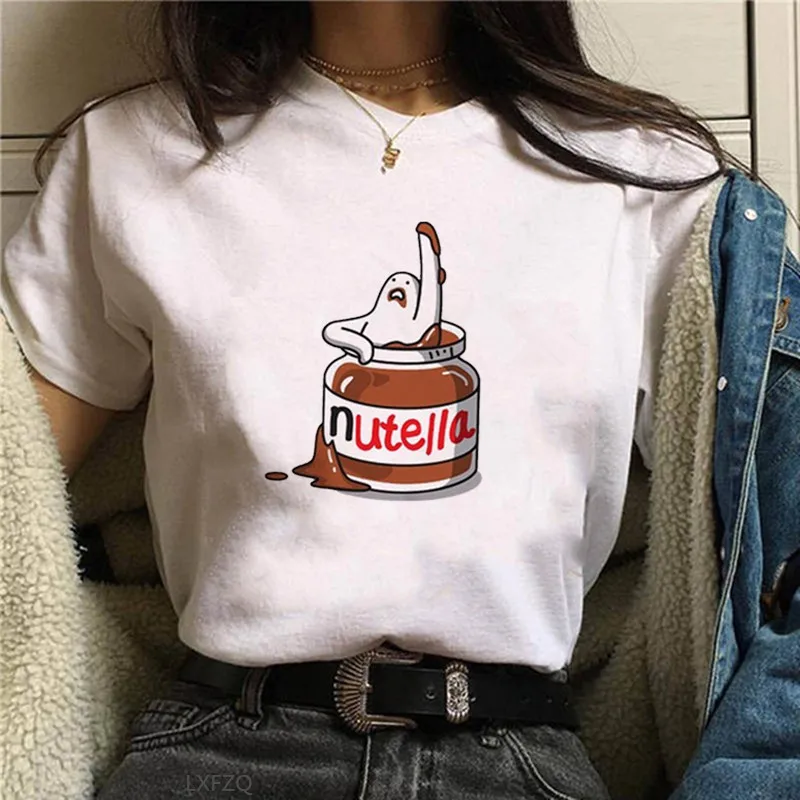 T-Shirt z nadrukiem nutelli kobiety z lat 90. Harajuku Kawaii Fashion T-Shirt z grafiką słodkie koszulka kreskówka koreańskie stylowy Top koszulki