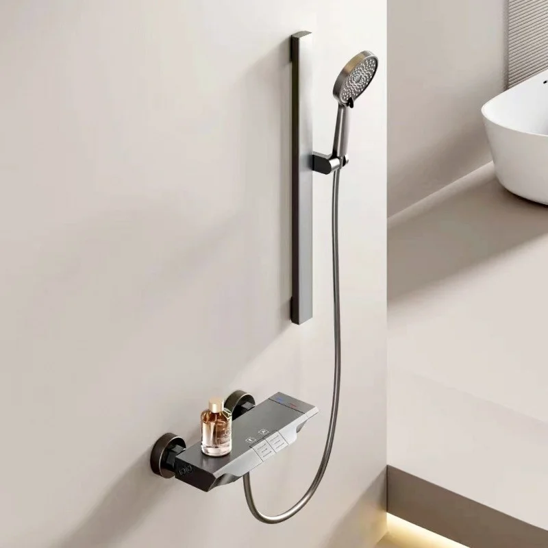 Home-use Gunmetal Gray Modern Minimalist Round Concealed Wall-mounted Split-type Supercharged Simple Shower Set
