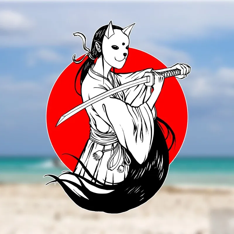

EARLFAMILY For Fox Mask Samurai Waterproof Car Stickers Practice Vinyl Laptop Scratch-proof Window Trunk Sunscreen Decal