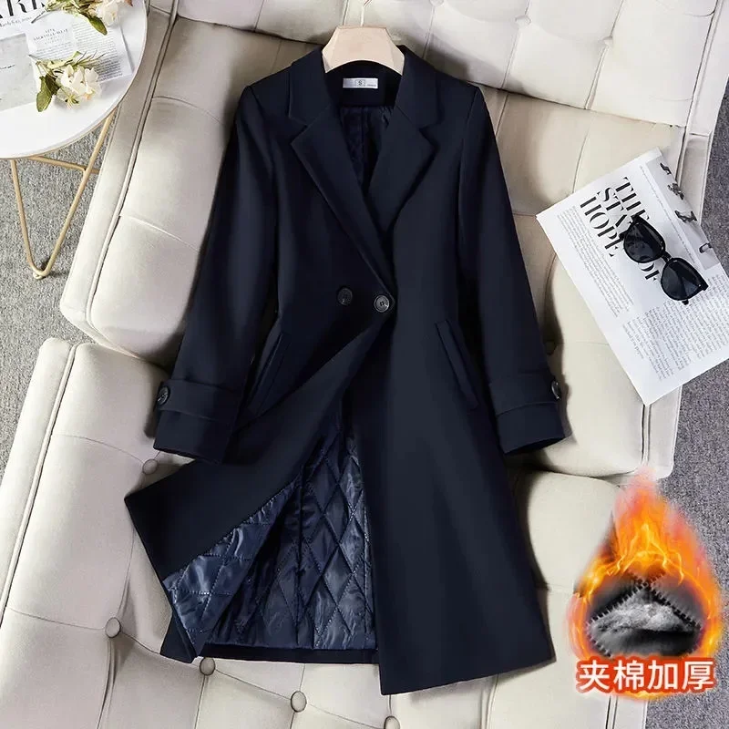 Blazer lungo da donna autunno inverno di alta qualità donna nero rosso blu navy blazer spessi giacca casual femminile cappotto giacche a vento