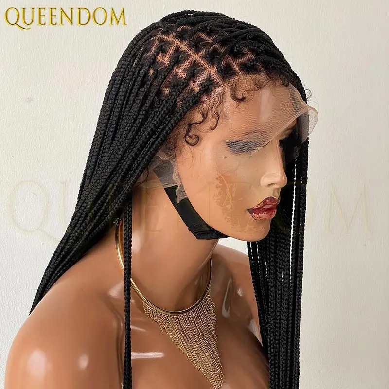 

Синтетический плетеный парик спереди, полный кружевной фронтальный парик из искусственных локонов, косички богини, простая установка для чернокожих женщин, шиньон
