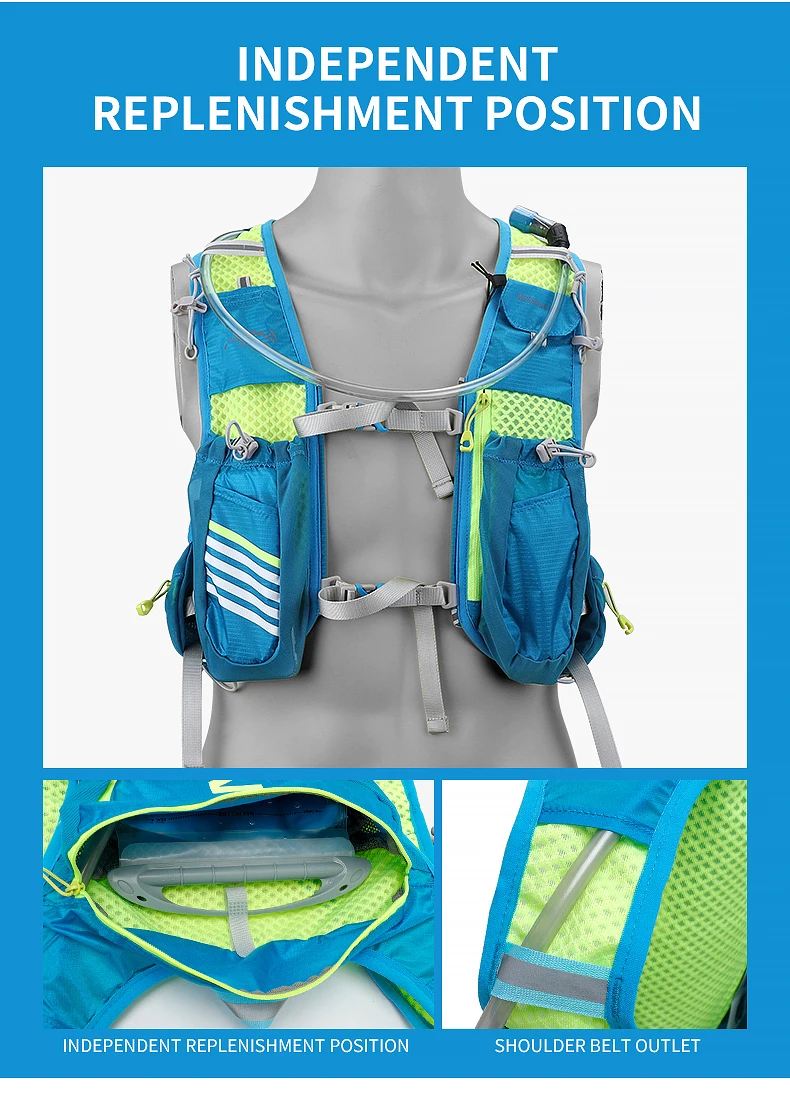 Outdoor-Lauf-Feuchtigkeitsweste, 8 l, Radfahren, feuchtigkeitsspendender Rucksack, Trekking, Wandern, Marathon, Fahrradrucksack mit 500 ml Wasserflasche – Detail 10