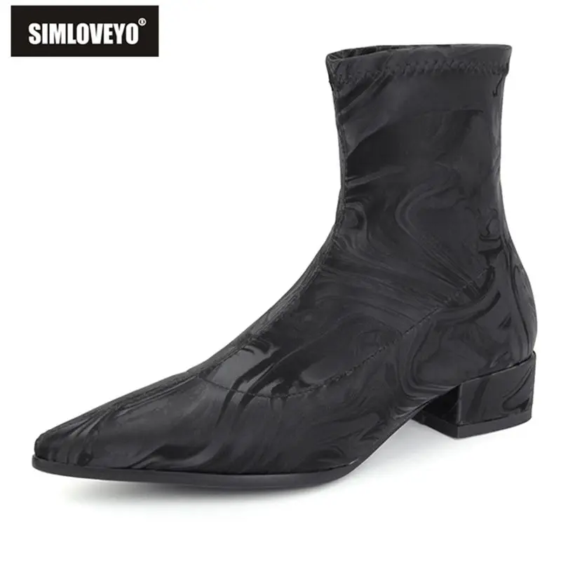 

Женские Эластичные ботильоны SIMLOVEYO, с острым носком, на блочном каблуке, без застежки, разные цвета, размеры 41 42 43, модные повседневные женские ботинки 33