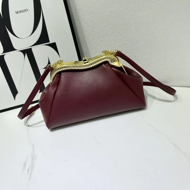 

Retro Women Handbag High Texture Microfiber Leather Lock Clip Bag Fashion Shoulder Bag Lady Purse Commuter Crossbody Bag