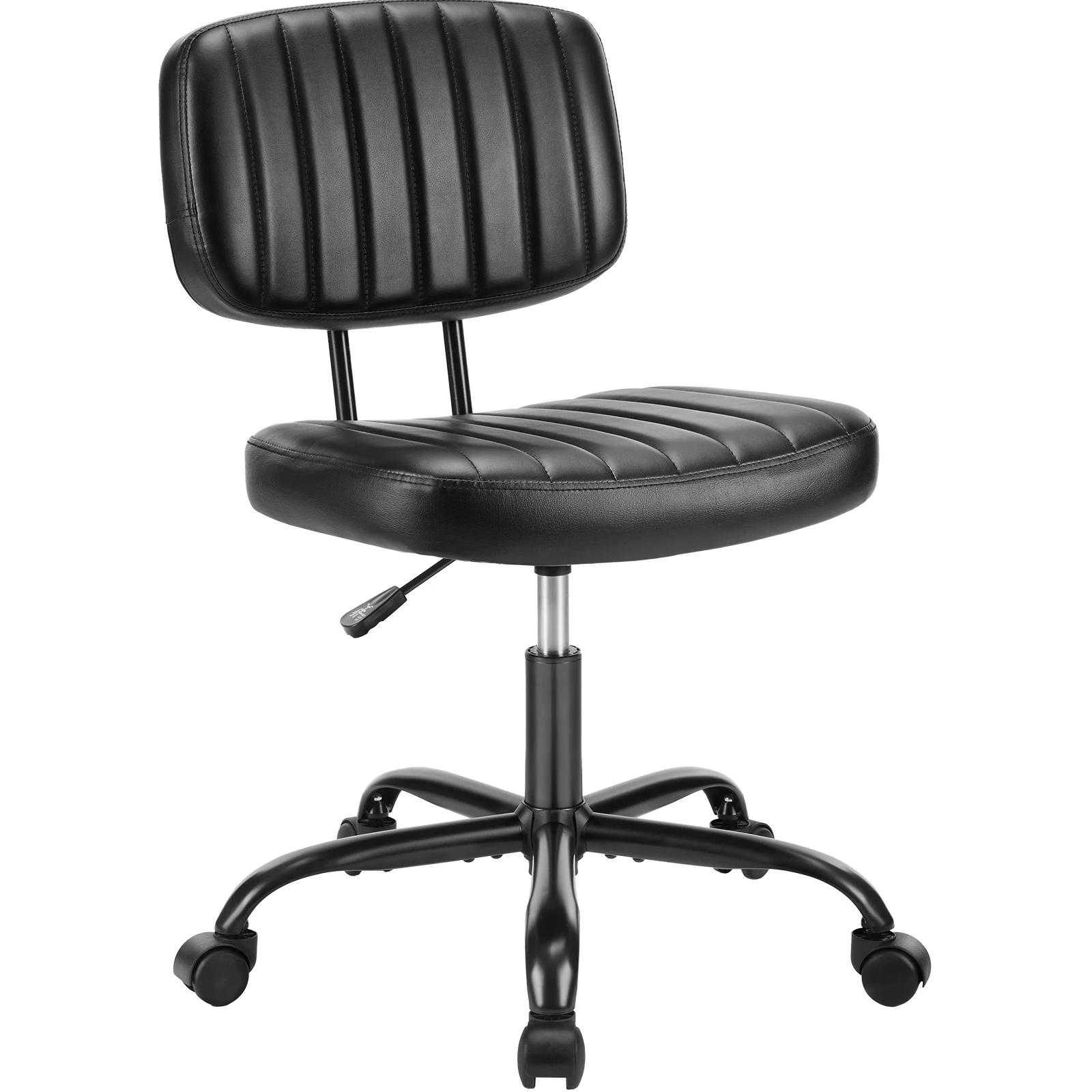 JHK Armless Office Desk Chair Back Lumbar Support Height Adjustable PU Leather Computer Chair with 360° Swivel Rolling Wheels — black