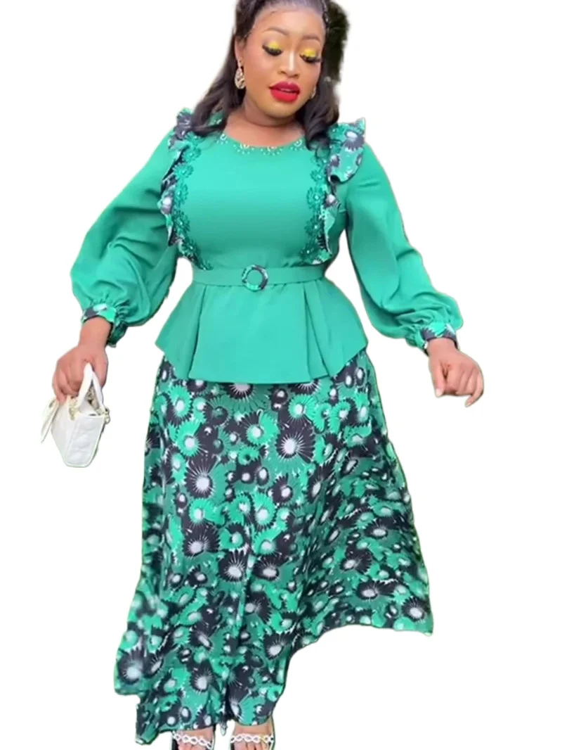 African Clothes for Women 2 PCS Sets Tops And Skirts Suits Dashiki Ankara Turkey Outfits Gown Plus Size Wedding Party Dresses