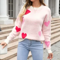 YEMOGGY Casual Loose Fashion Love Knit Pullover Sweater for Winter Women's Pullover 2023 New Women's Mink Warm Thickened Sweater