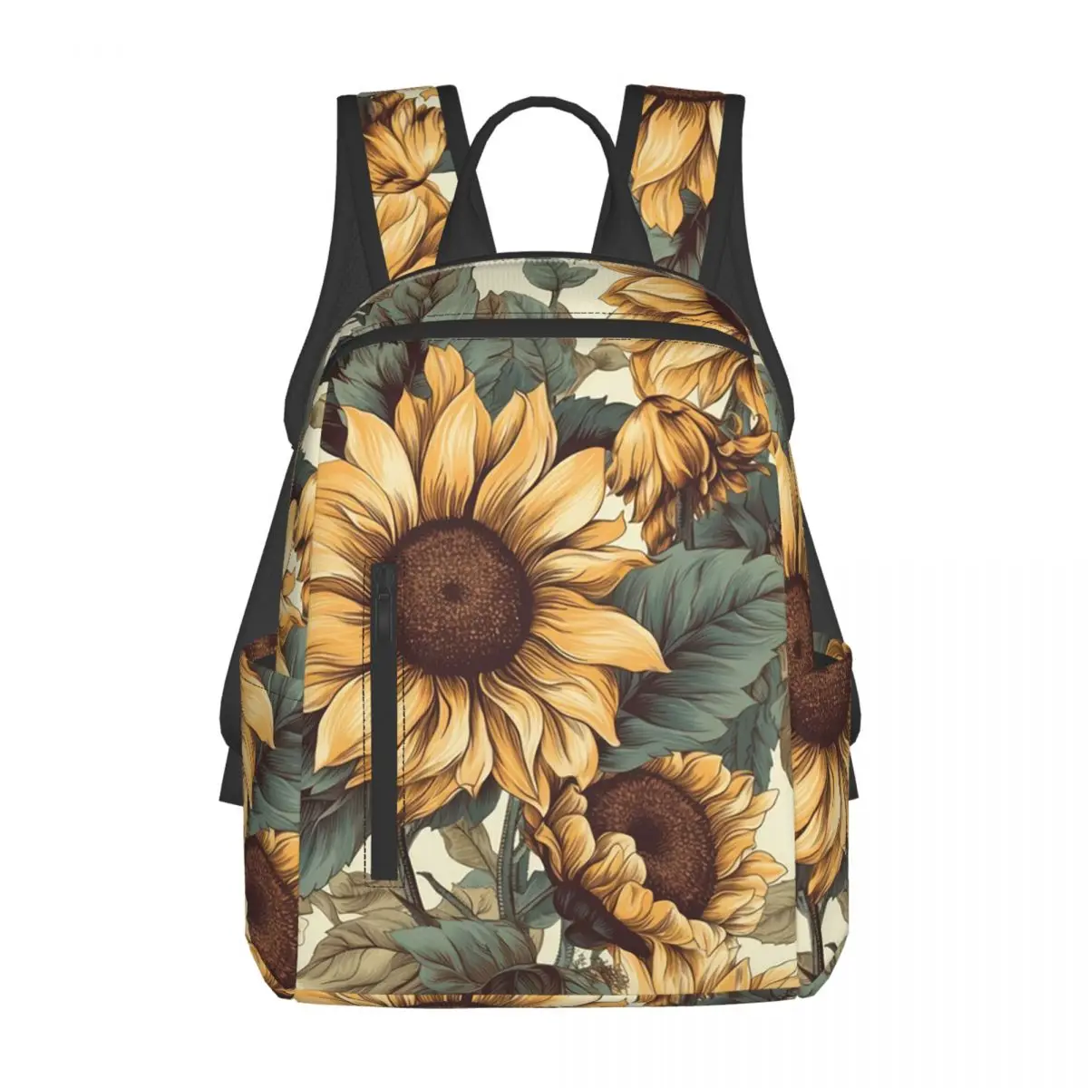 ゴールデンサンフラワークラスターヴィンテージ植物図バックパックデイパック子供ブックバッグスクールバッグショルダーバッグ男性女性用