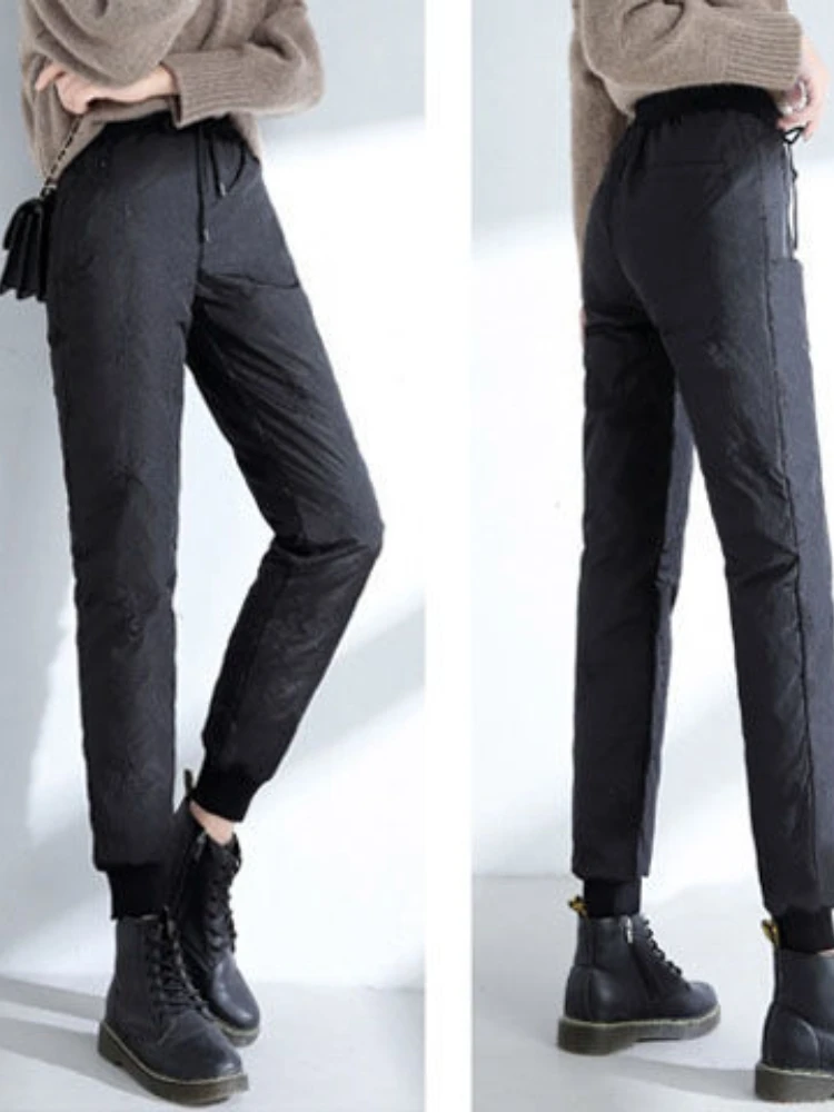 Women's Casual Thickened Fleece Lined down Pants High Waist Bootcut Commute Style Fashionable Winter Outerwear Trousers