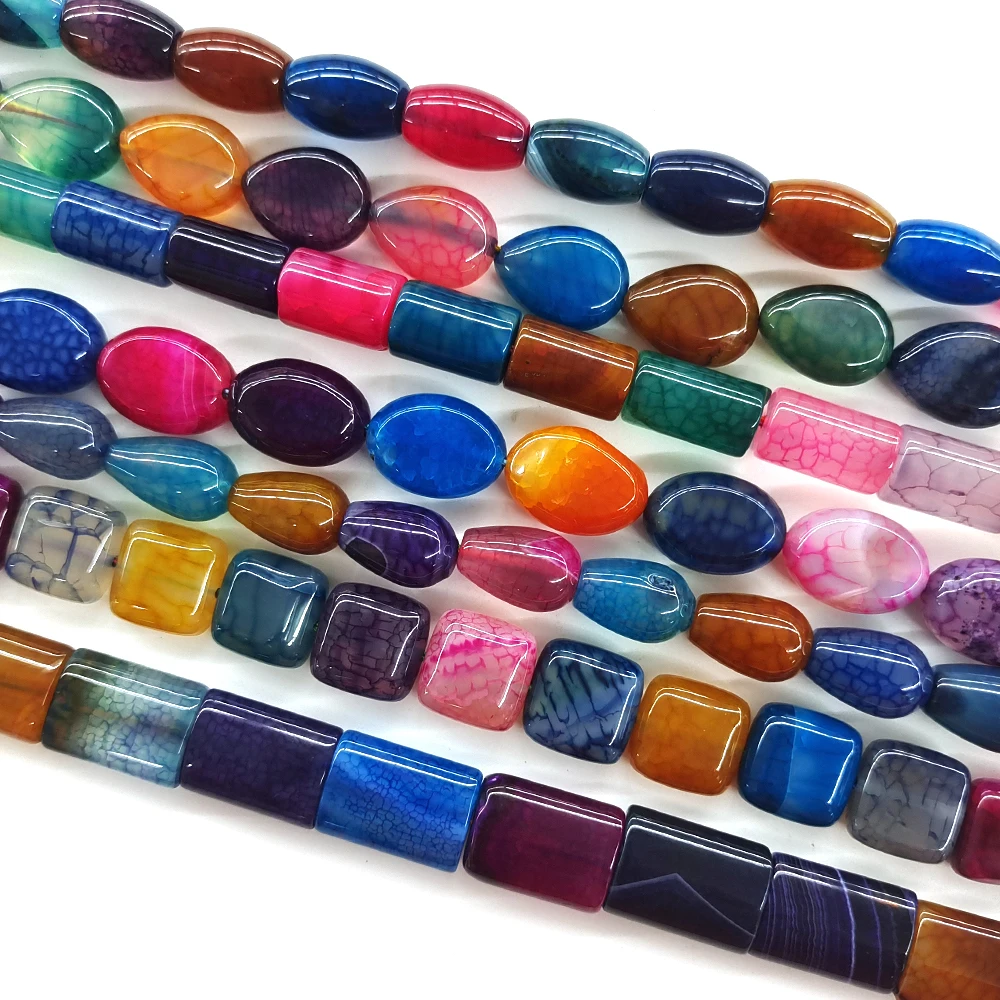 Crystal Beads Natural Stone Colourful Agate Cylind Oval Square Water Drop Gemstone Bead for Making Jewelry DIY Bracelet Necklace