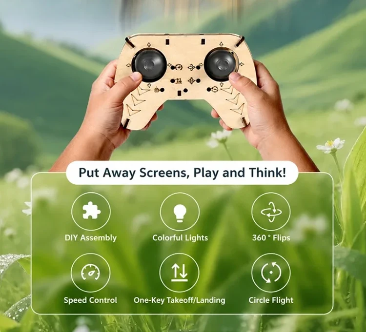 Wooden DIY Rc Drone Kit Assembled Remote Control Flying Toy Electtric Handmade Quadcopters Remote Aircraft Science Gadget