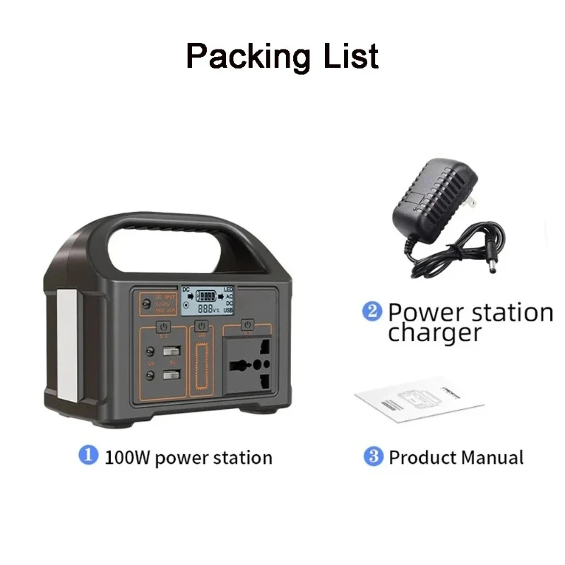 캠핑 전원 LED 100W 76.8Wh 휴대용 발전소 태양열 발전기 야외 비상 모바일 24000mAh LiFePO4 전원 은행