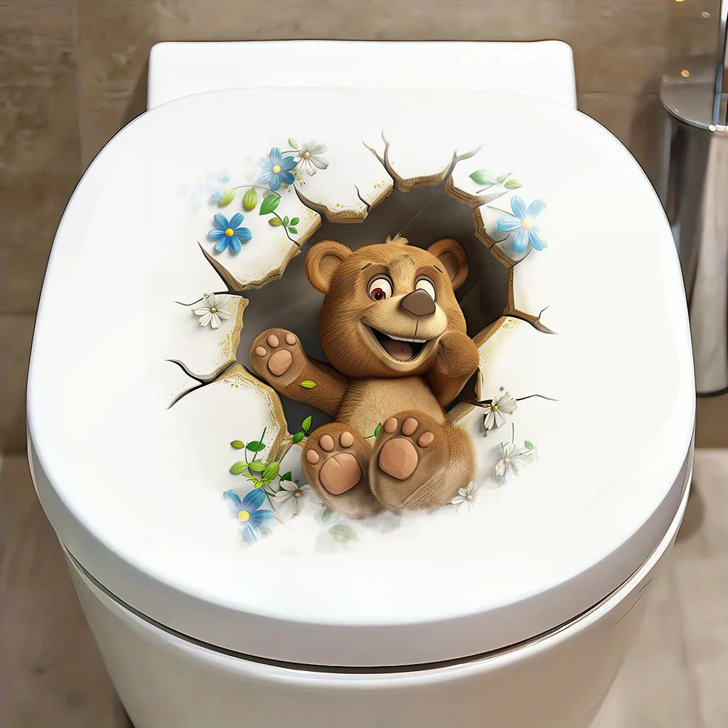 

90789# Cute Cartoon Bear Toilet Stickers, Bedroom Entryway Living Room Porch Home Decoration Wall , Removable Stickers