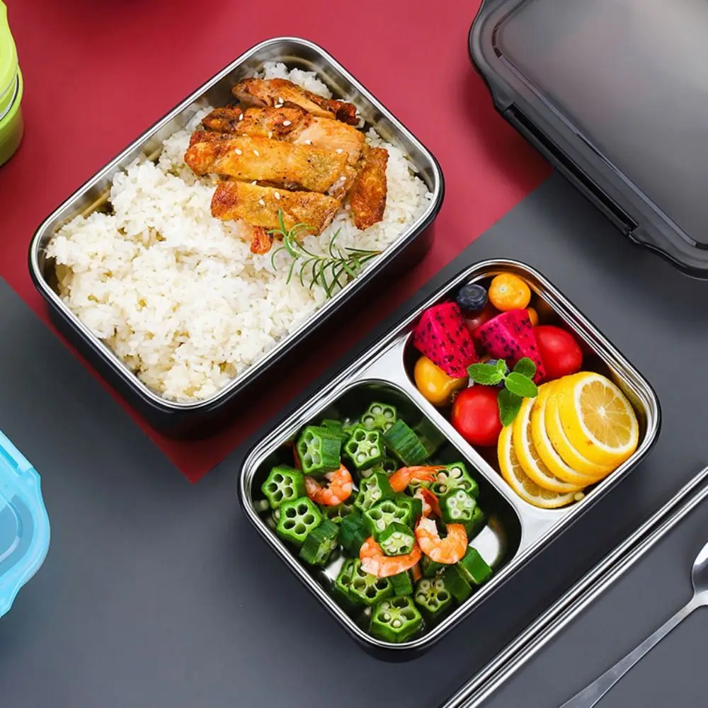 

Двухслойный термобокс для обеда из нержавеющей стали 304, герметичный прямоугольный контейнер для еды, коробка для хранения еды в микроволновой печи