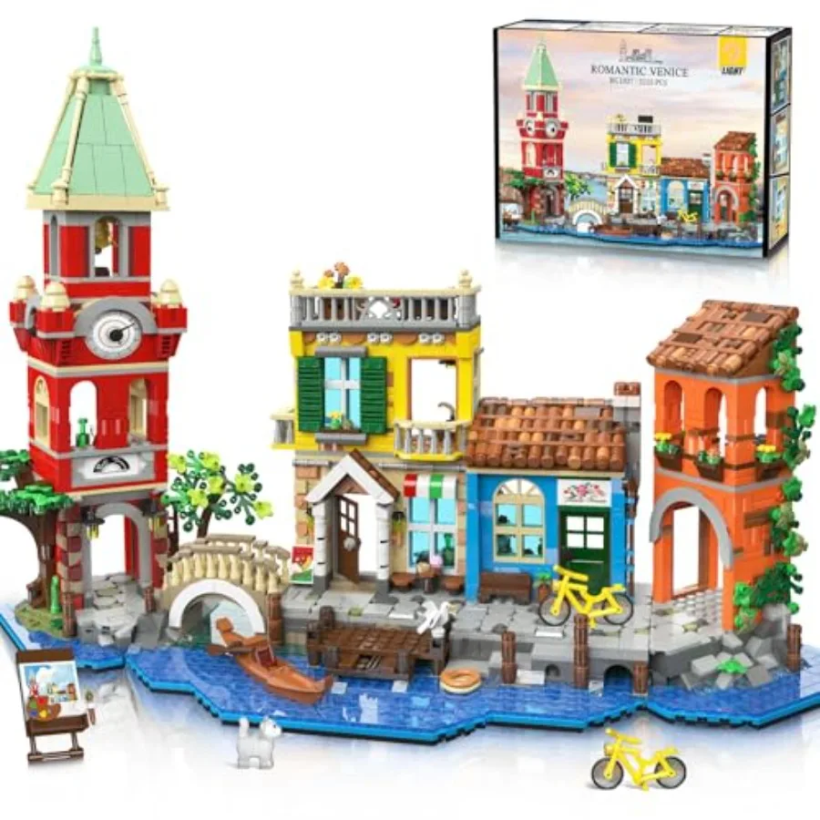 

Venice Main Street Building Set for Adults, 2155 PCS City House Building Block Kit with Light Flower Shop Pizzeria, Christmas Ho